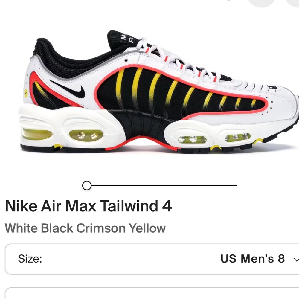 Mens Nike Air Max Tailwind 4
White Black Crimson Yellow size 8